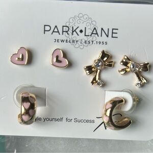 Park Lane Pink and Gold Jewelry Set Heart Bow and Crescent Earrings